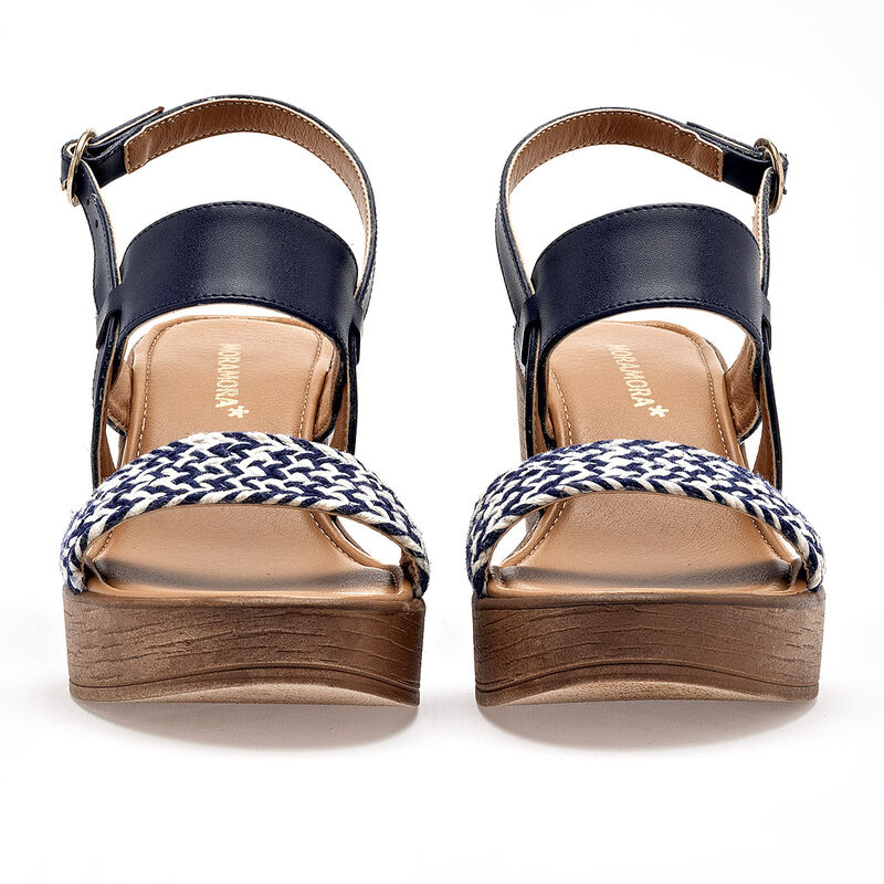 Moramora sandalia cu&ntilde;a para mujer marino beige ... image number null