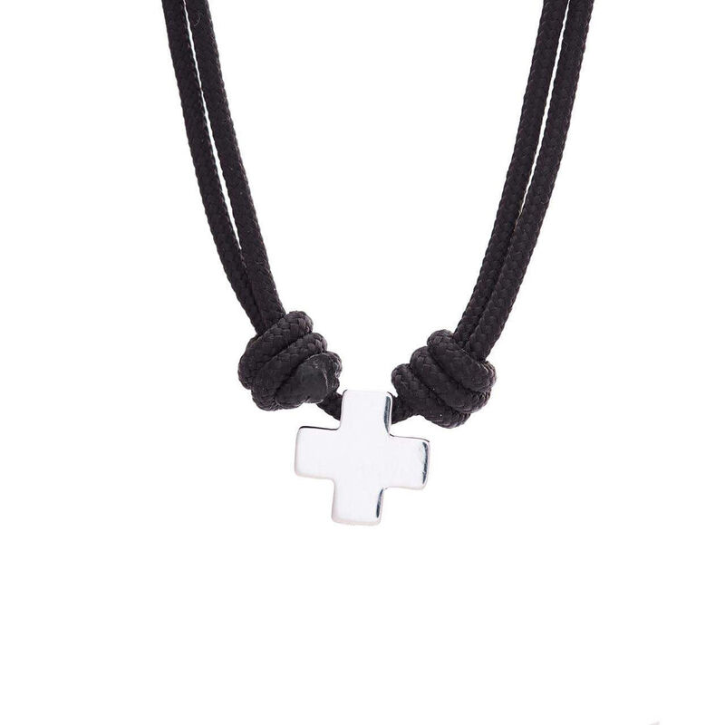 Cruz Lisa Plata en Cordino Negro image number null