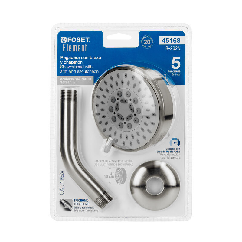 Regadera Sat&iacute;n 4'con 5 Funciones con Brazo Fose... image number null