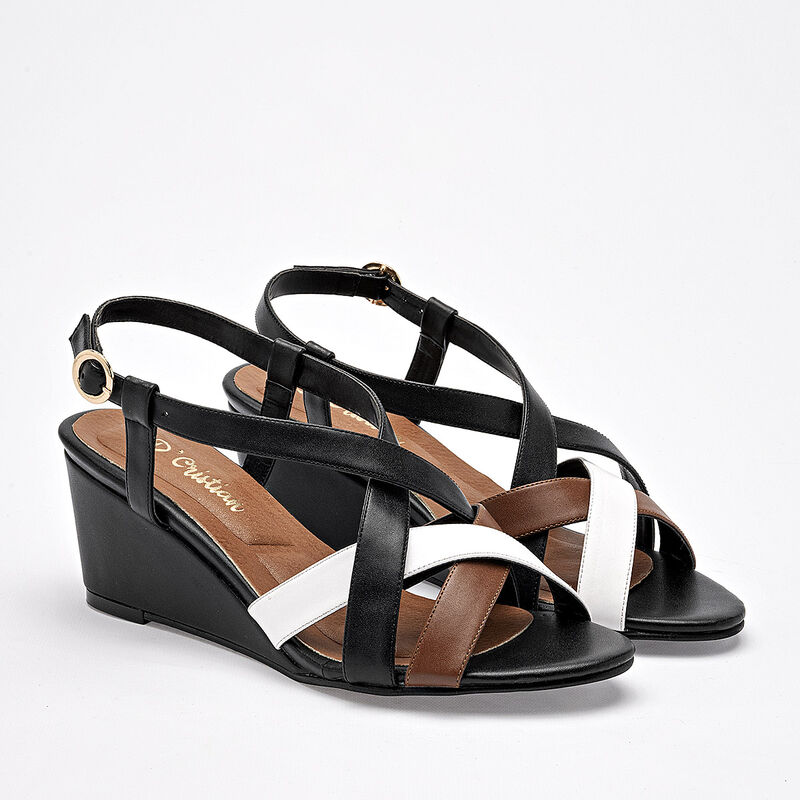 D'Cristian sandalia cu&ntilde;a para mujer negro blanc... image number null
