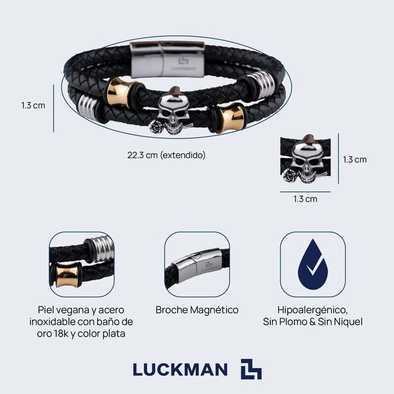 Pulseras Hombre, Brazaletes Cuero Y Acero Inoxi... image number null