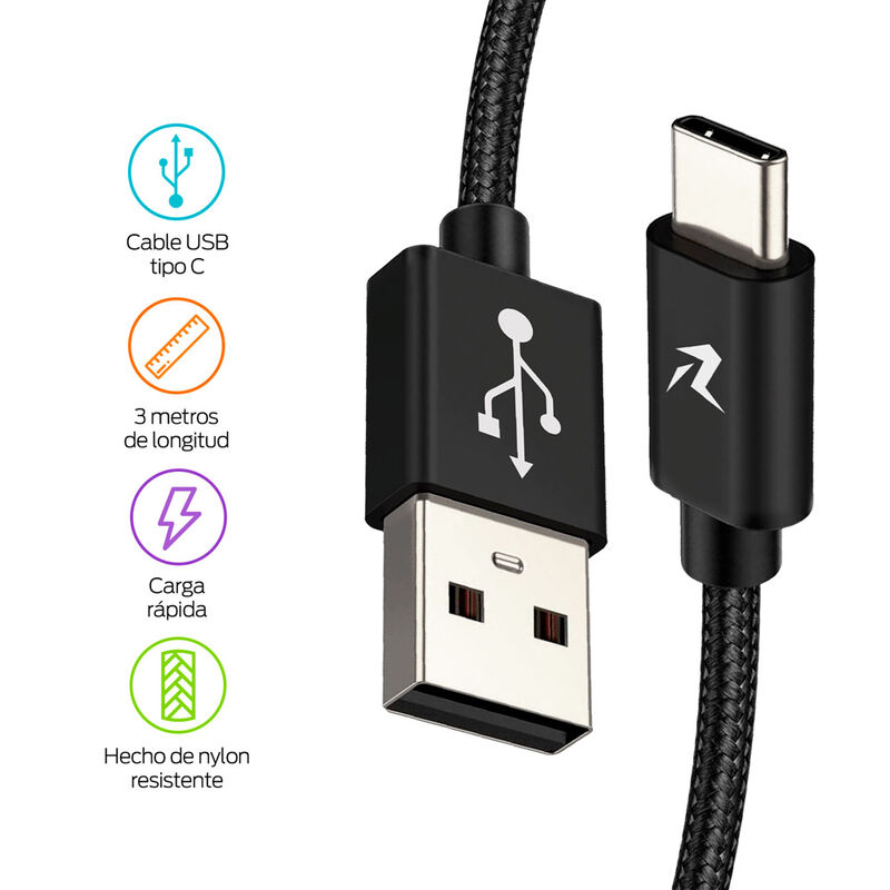 Cable USB C Extra Largo de Nylon Ultra Resisten... image number null