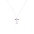 Dije Cruz Oro Blanco 14k Con Diamante, Rub&iacute; Y Zafiros
