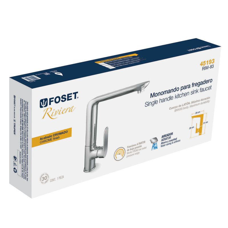 Monomando Cromo Cuello Alto para Fregadero Fose... image number null