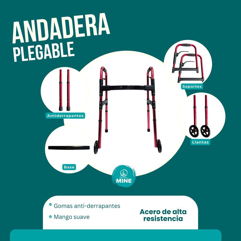 Andadera Viajera Plegable con Llantas delantera... image number null
