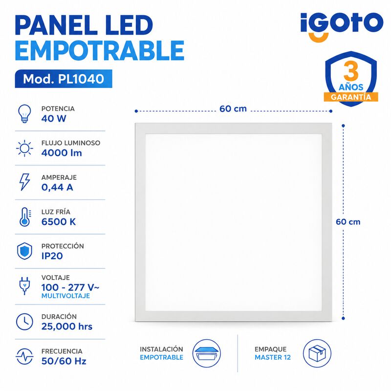 Paquete De 12 Paneles  Led Empotrable  40 W 60x... image number null