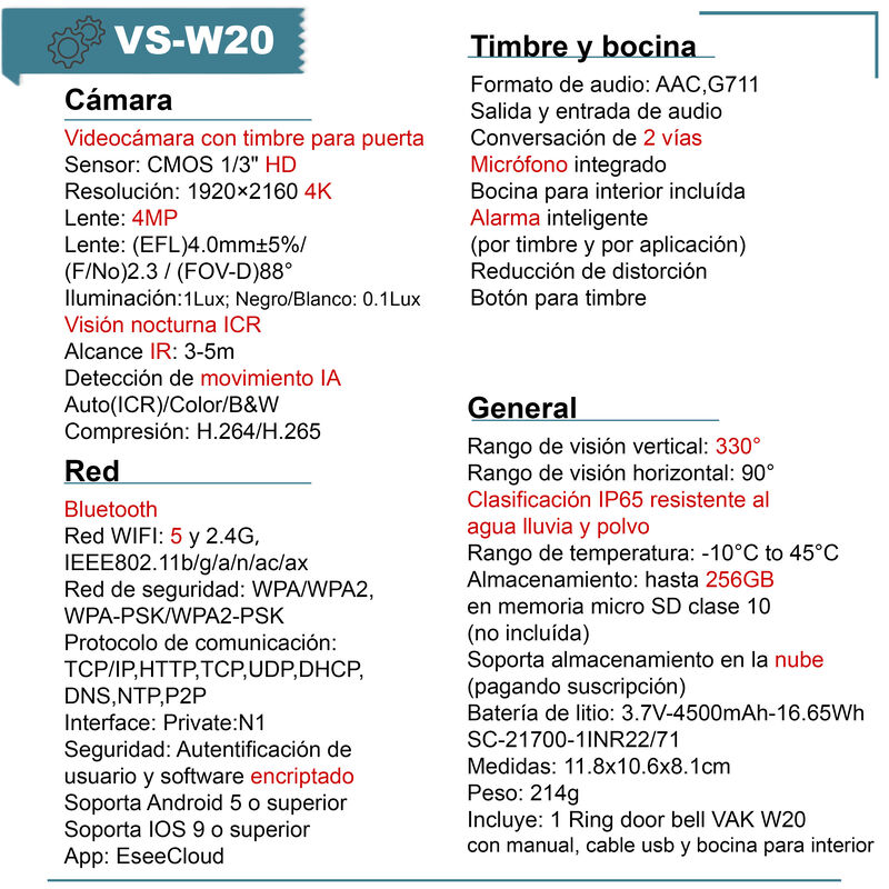 Video Timbre De Seguridad Vak W20 5g Ip65 C&aacute;mar... image number null