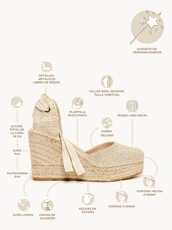 Alpargata de Cu&ntilde;a Alta Cala en Lino Metalizado ... image number null