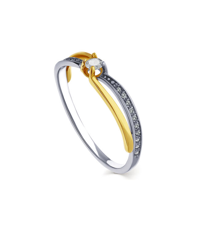 Anillo Solitario Oro Blanco Y Amarillo 14k Con ... image number null