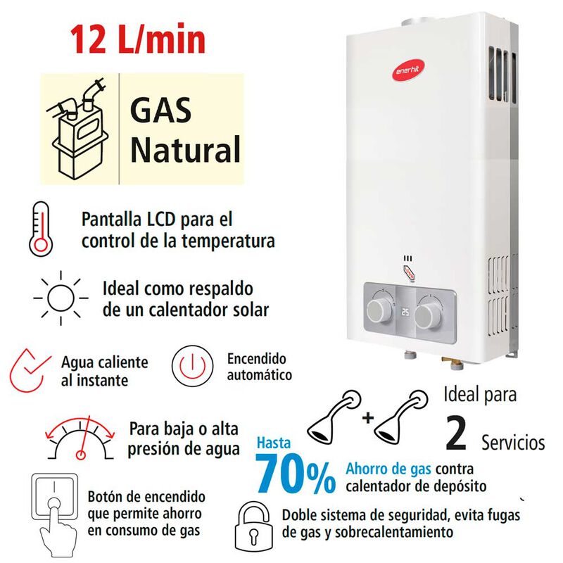 Calentador Instant&aacute;neo Enerhit 12 L Gas Natural image number null