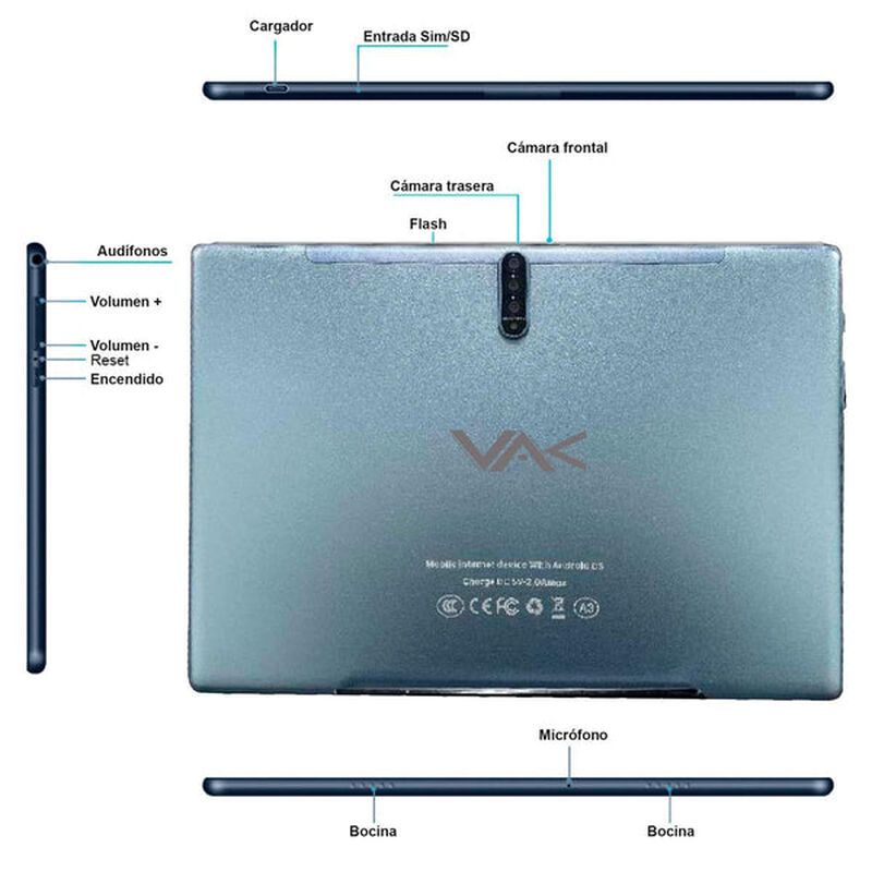 Tablet Vak 98x 10' Octacore 64gb Doble Sim 4g A... image number null