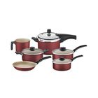 Bateria De Cocina + Olla De Presión Tramontina 20297/706 10 Piezas Turim Roja