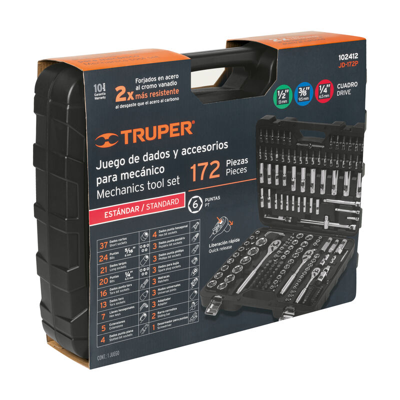 Juego de 172 Herramientas 1/4' 3/8' y 1/2' Std ... image number null