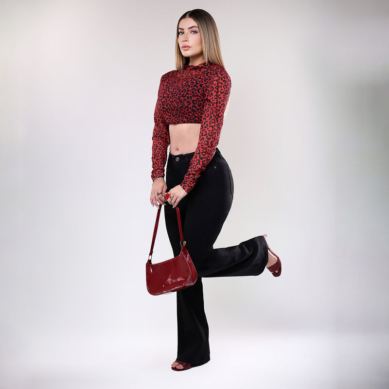 Jeans Corte Campana De Gabardina Negro Mujer image number null