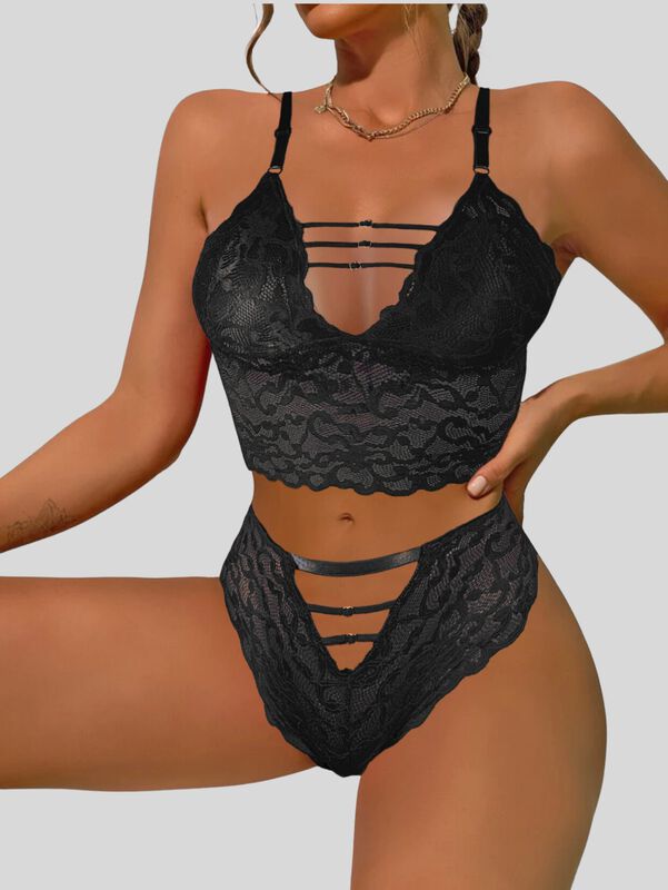 Set De 2 Conjunto Lencer&iacute;a Tanga Y Bralette con... image number null