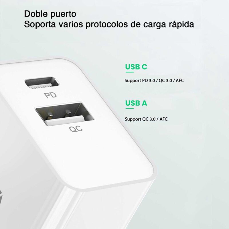Cargador Ac Mybat 22w Dual Usb-c Usb-a Universa... image number null