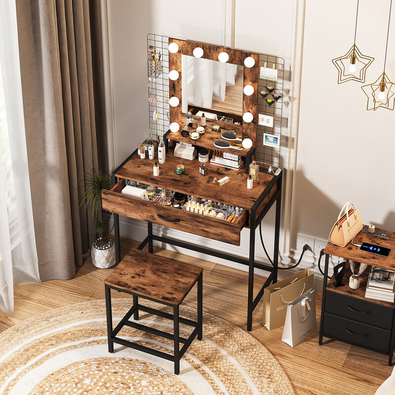 Tocador Maquillaje con Espejo LED y Banco image number null