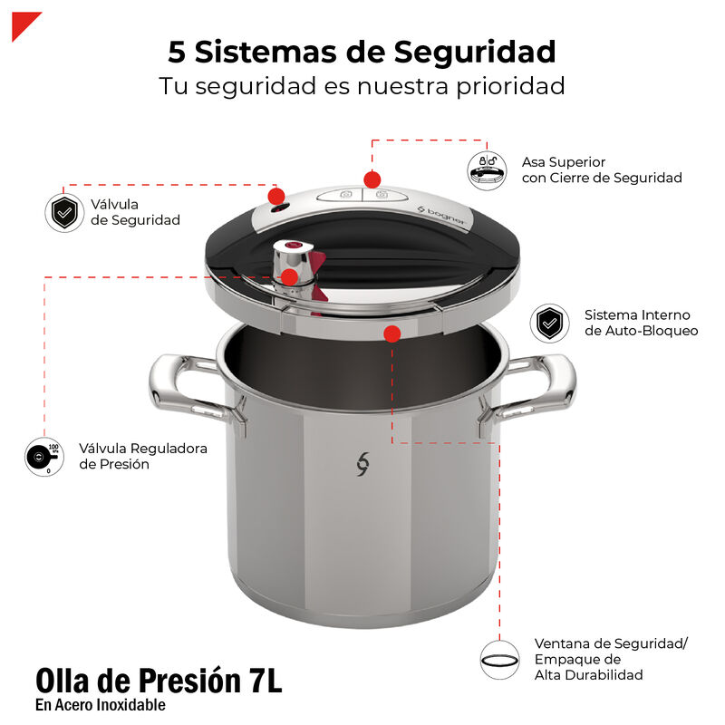 Olla De Presi&oacute;n De 7 Litros Acero Inox 304 Bogn... image number null