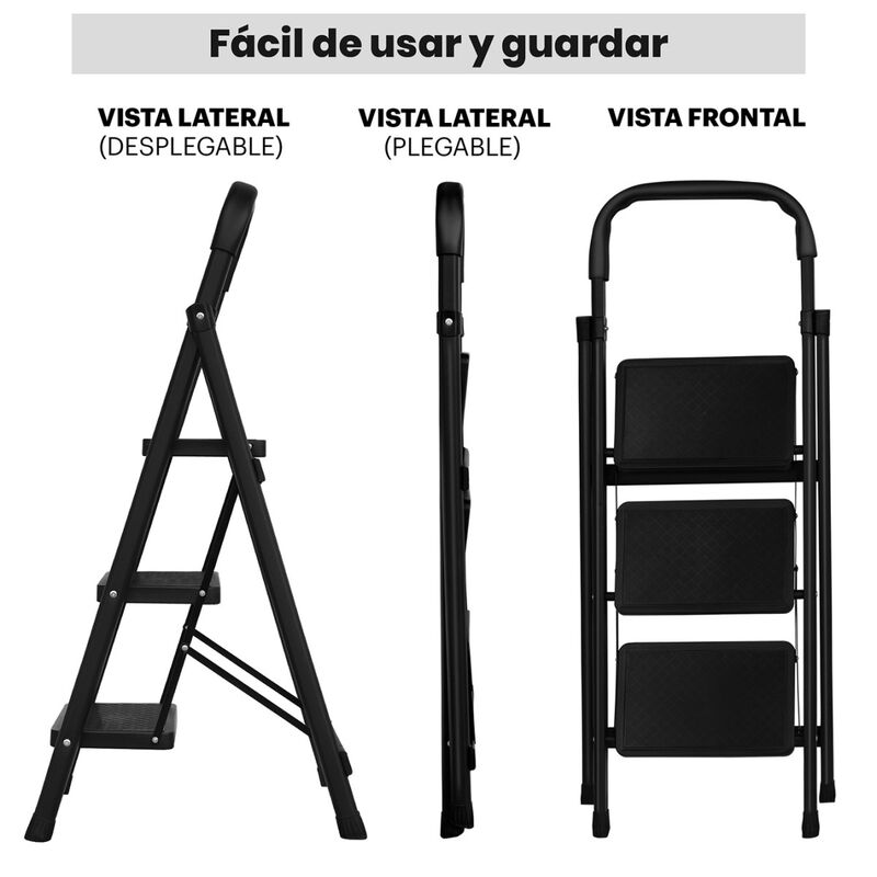 Escalera De Acero 3 Peldaños Negro image number null