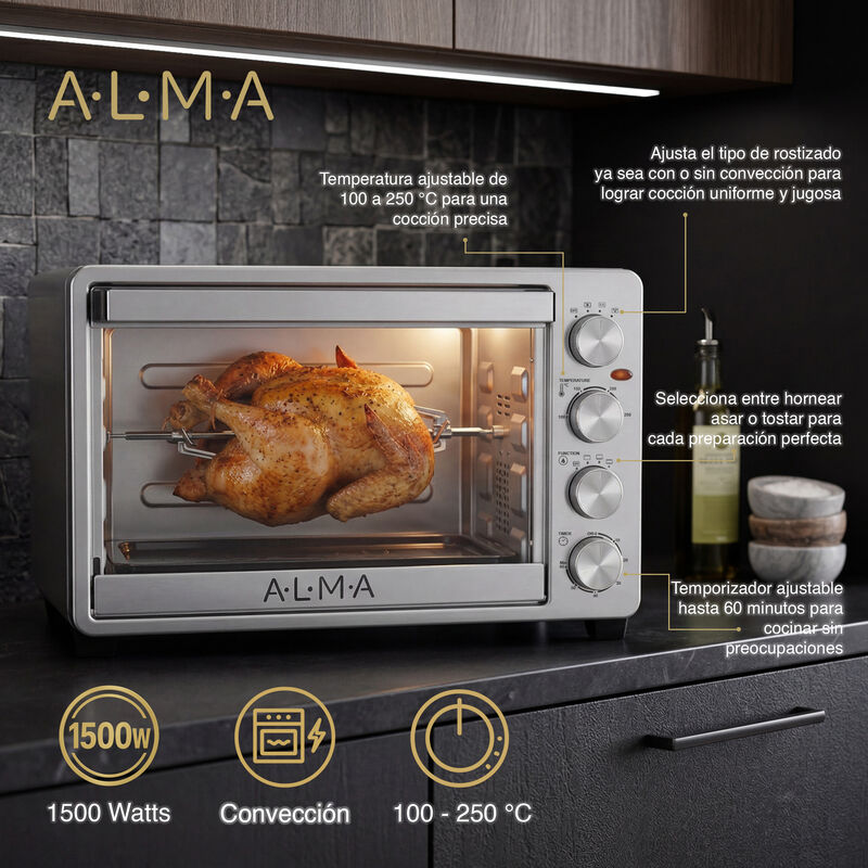 Horno Rostizador de Convecci&oacute;n ALMA 33L Doble R... image number null