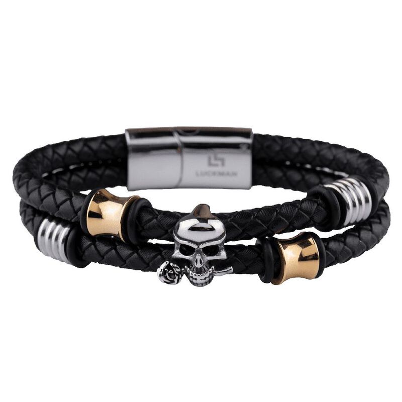 Pulseras Hombre, Brazaletes Cuero Y Acero Inoxi... image number null