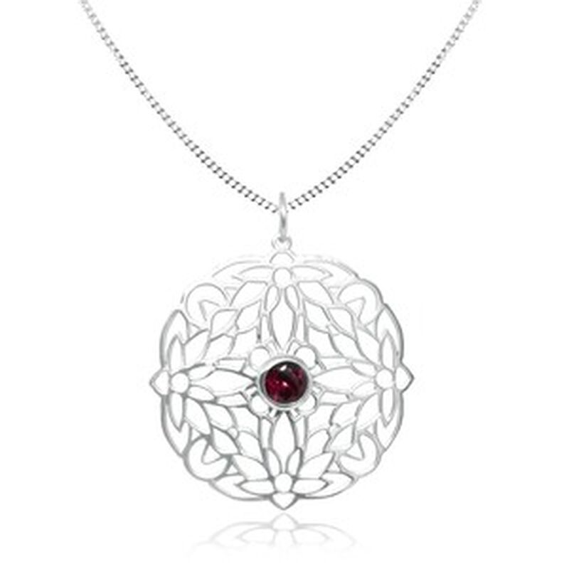 Dije Circular Flor de Loto de Plata con Rodolit... image number null