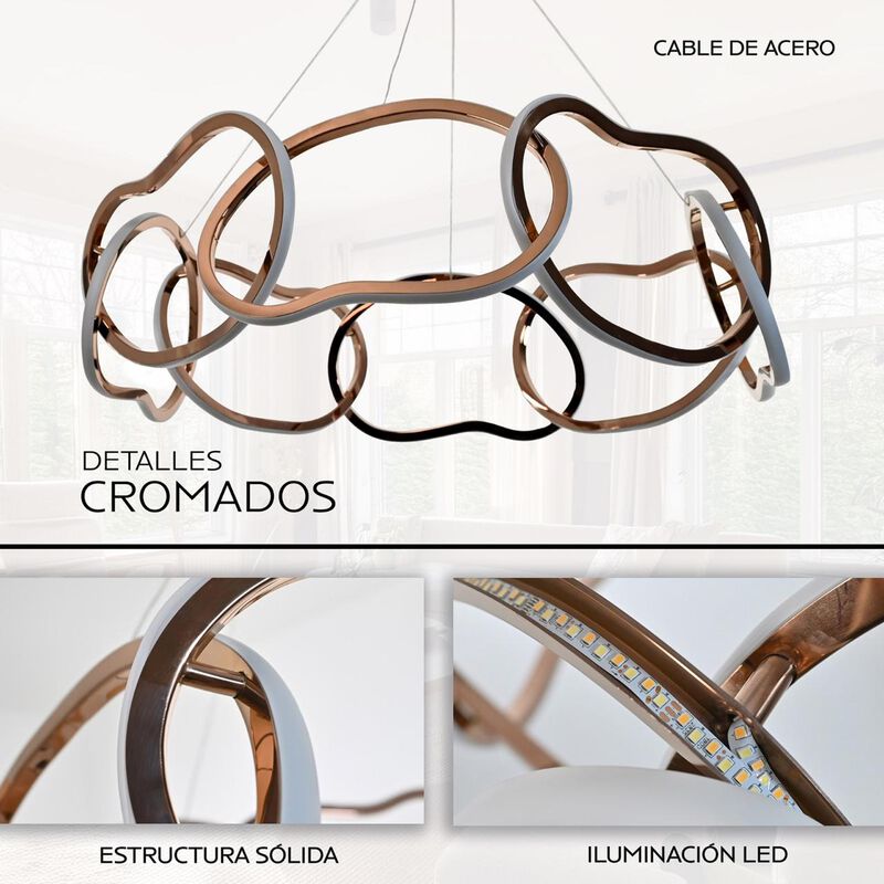 Candil De Led Colgante Aros Redondo Oro Rosado image number null