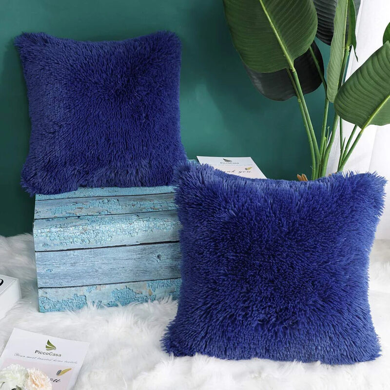 Coj&iacute;n Decorativo de Pelo Largo Azul Marino de 5... image number null