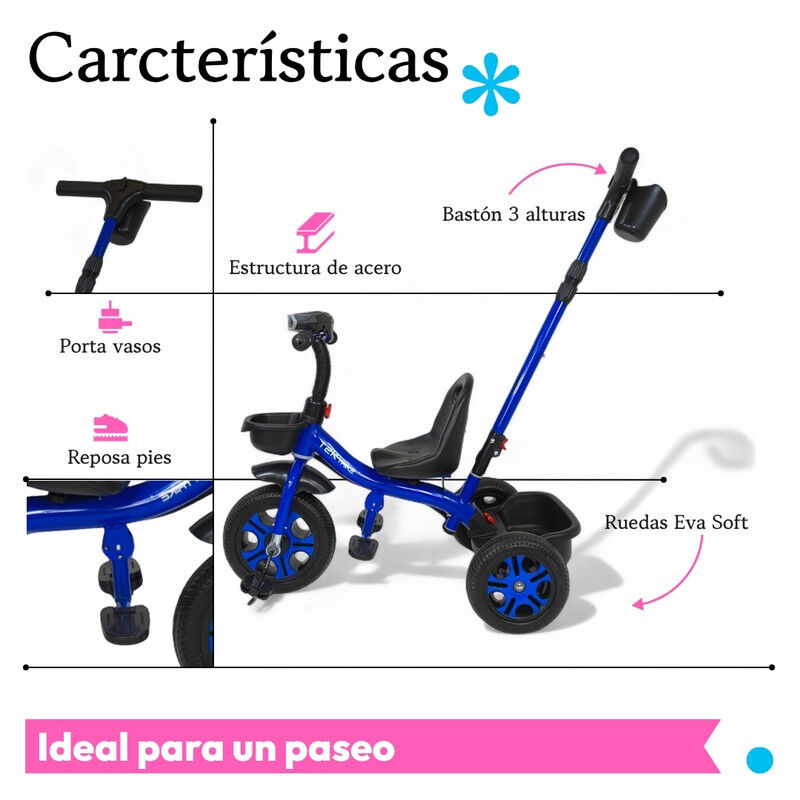 Triciclo C/ Bast&oacute;n Dirigible Musical C/ Luz TEK... image number null