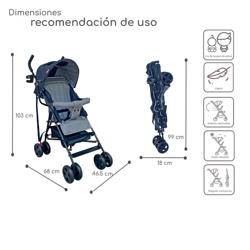 Carriola Plegable con Reclinado y Toldo Carri D... image number null