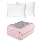 Edred&oacute;n Doble Vista Rogga King Size Gris Perla-rosa + 2 Almohadas De Osos