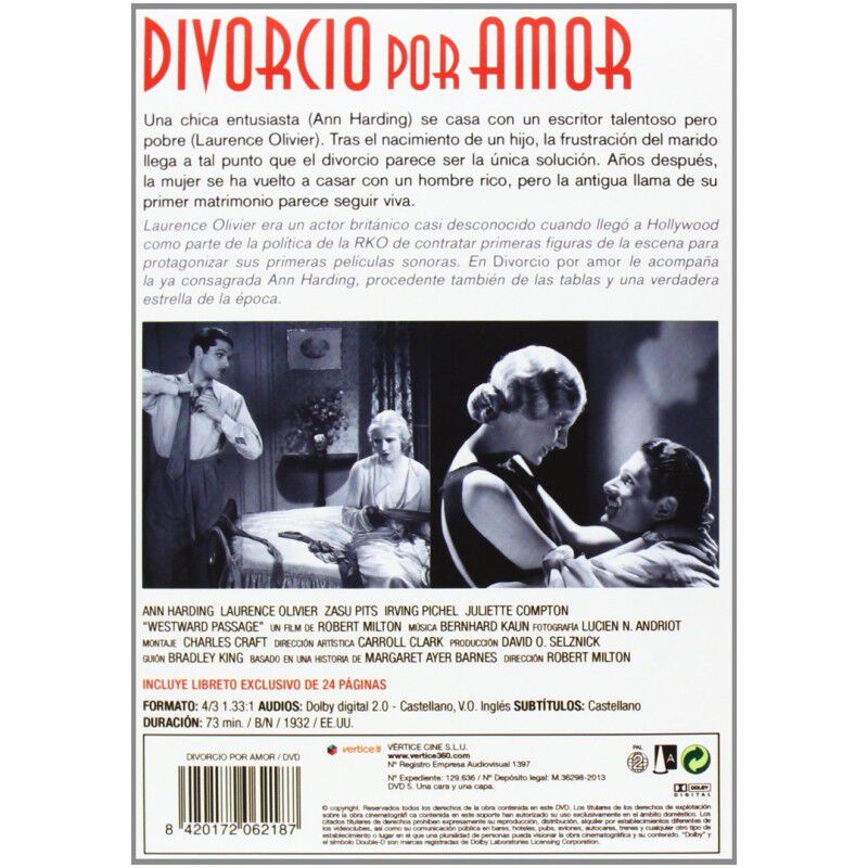 Divorcio Por Amor [dvd] (1932) Westward Passage image number null