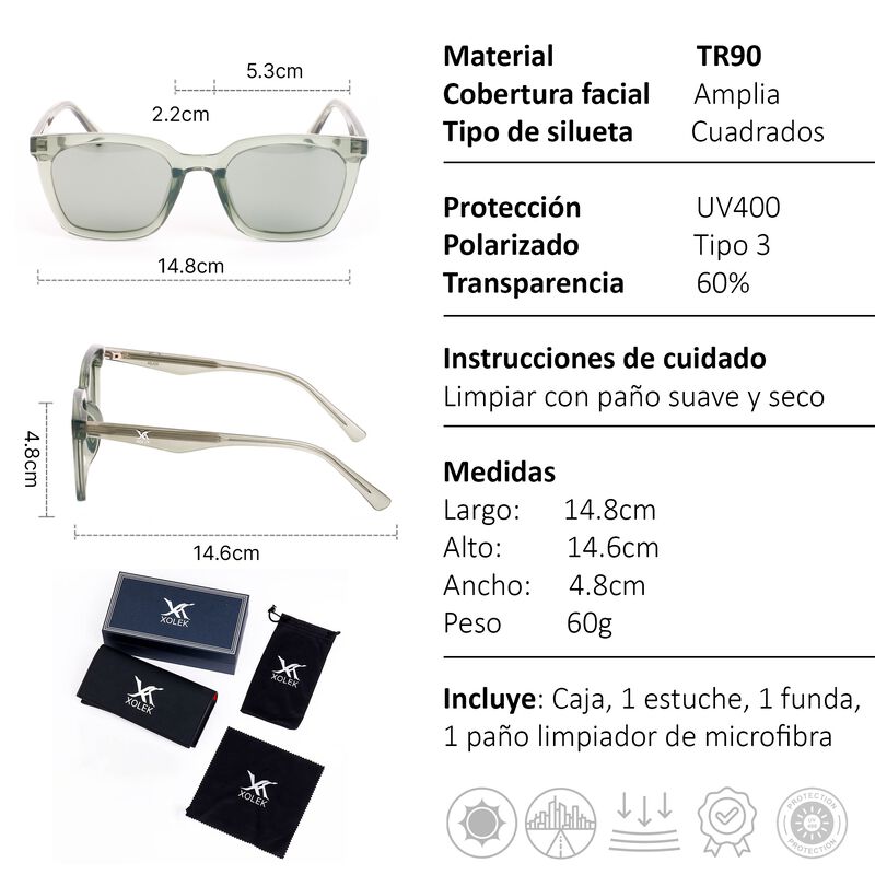 Lentes De Sol Xolek 121 Tr90 Cuadrados Rb Uv Po... image number null