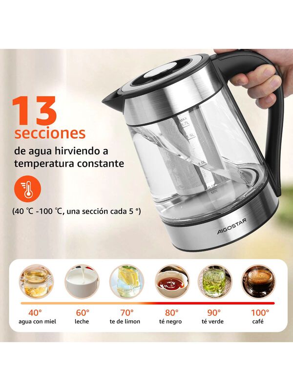 Tetera El&eacute;ctrica De Vidrio Con Infusor 1.7l 120... image number null