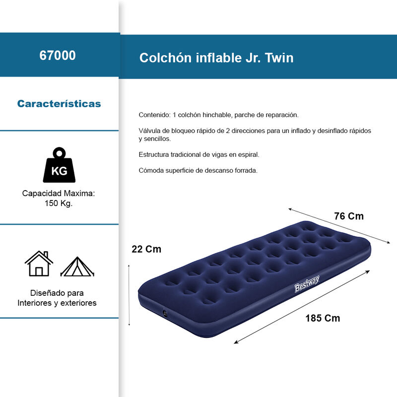 Cama Inflable Colch&oacute;n Individual Bestway Campin... image number null
