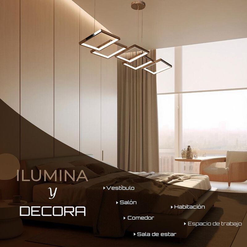 Candil Suspendido De Led 5 Cuadros Dorado image number null