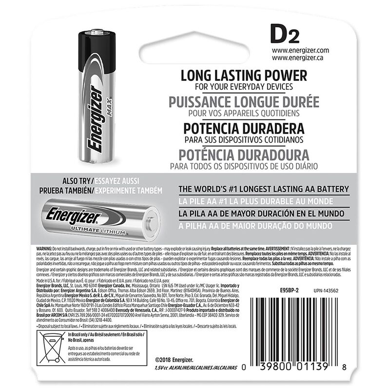 Pila Energizer Max Alcalina D Con 2 Piezas Gran... image number null