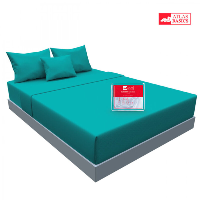 Juego de S&aacute;banas Soft Matrimonial Turquesa Atla... image number null