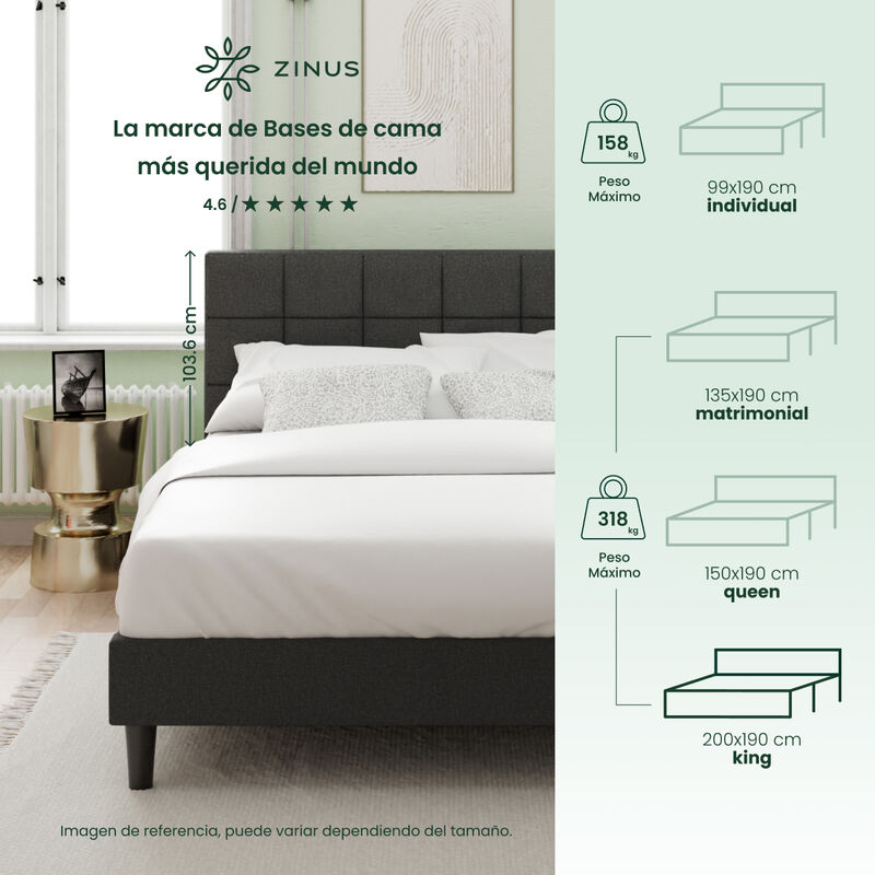 Zinus Leo | Base Cama King Con Cabecera Y Tapiz image number null