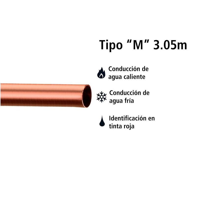 Tubo De Cobre Tipo &rdquo;m&rdquo; Tramo De 3.05 M 1/2&rdquo;, 25... image number null