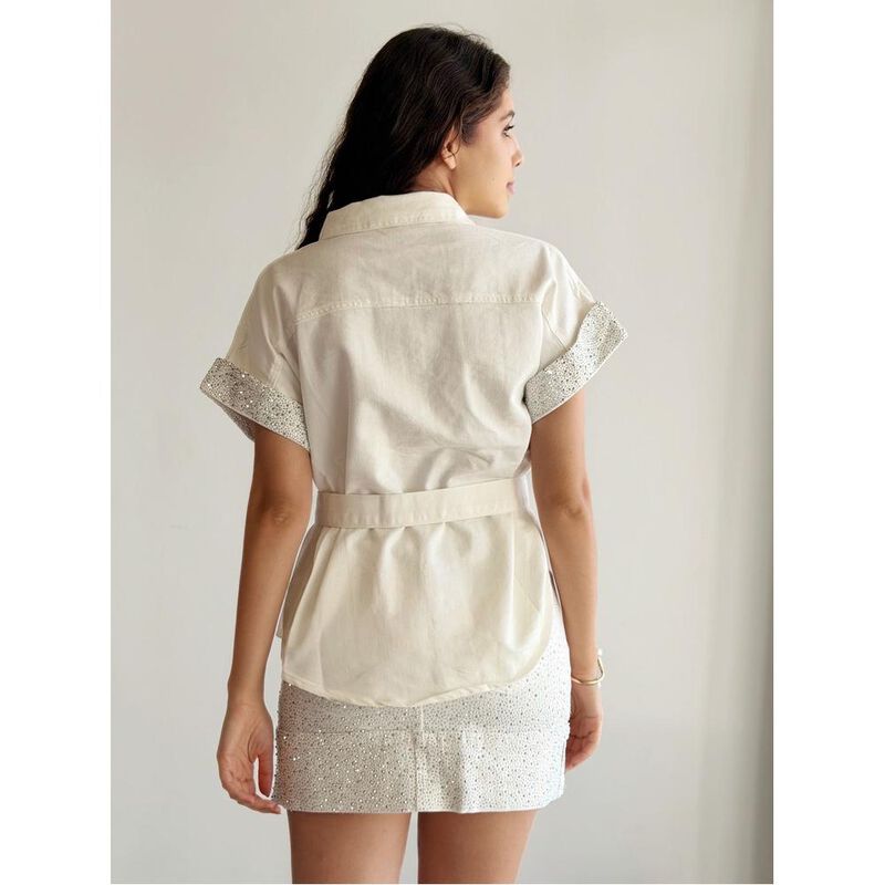 Conjunto Camisa Y Falda De Mezclilla Con Brillo... image number null