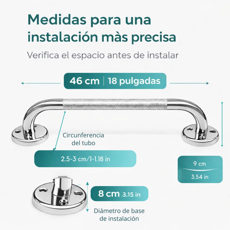 Barra Seguridad Ba&ntilde;o 18" (46cm) Acero Inoxidabl... image number null