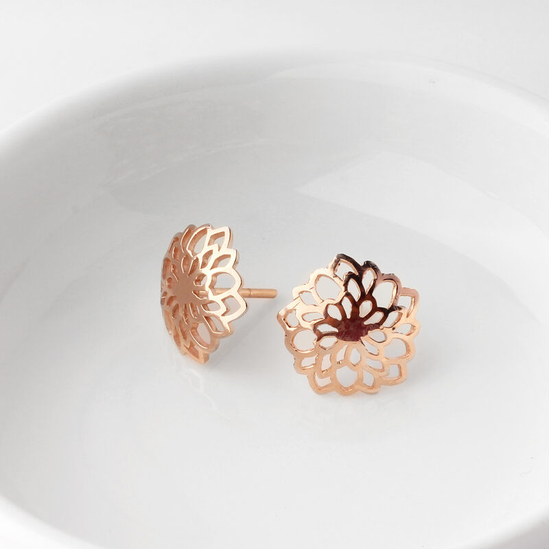 Broqueles Dalia de plata con ba&ntilde;o de oro rosa image number null