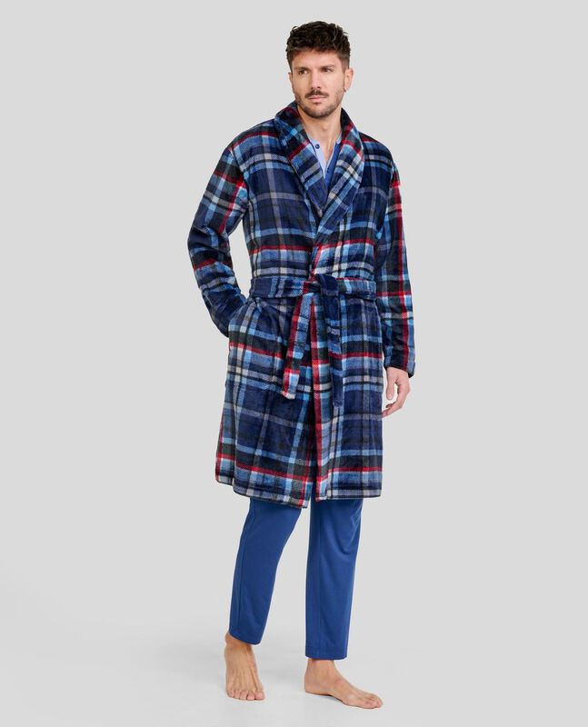 Bata de Cuadros Azules para Hombre Marino image number null