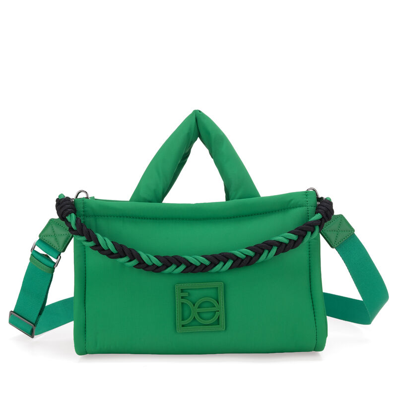Bolsa Tote Mediana Con Asa Trenzada Color Verde image number null