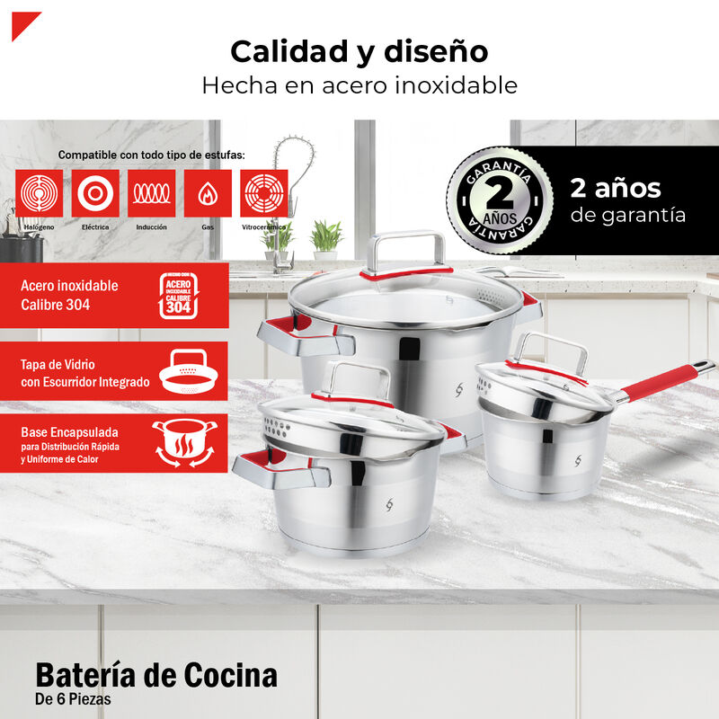 Bogner Batería De Cocina Acero Inoxidable 6 Pie... image number null