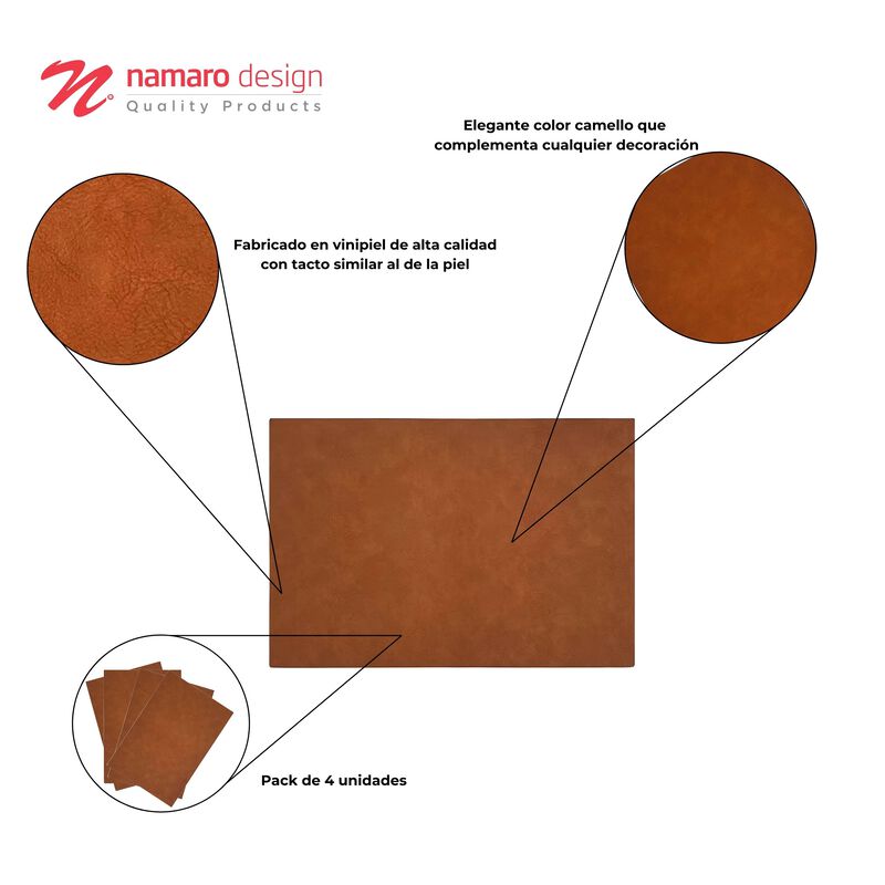 Mantel Individual 4 Piezas Vinipiel Camello Nam... image number null