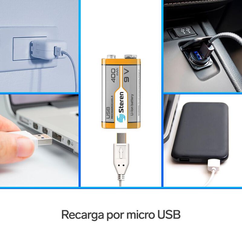 Bater&iacute;a recargable USB Li-Ion tipo 9V (cuadrada... image number null