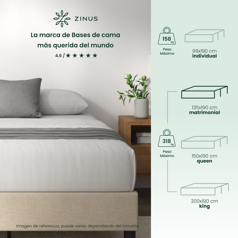 Zinus Curtis | Base De Cama Tapizada De Madera ... image number null