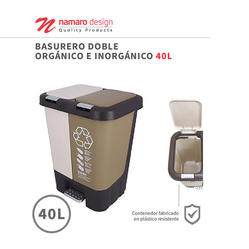 Basurero Doble Org&aacute;nico e Inorg&aacute;nico de 40 Litr... image number null